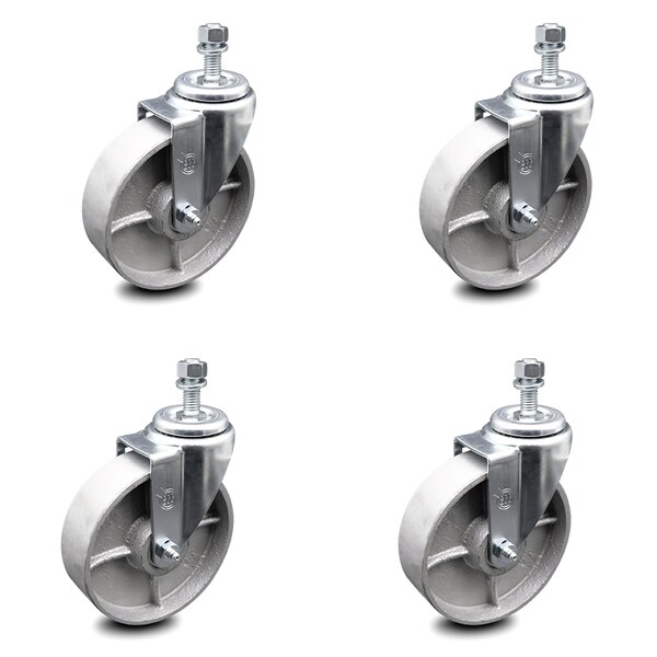 Semi Steel Swivel TS Caster w/RB w/5" Wheels & 3/8" Stem-4 Swivel, 4PK
